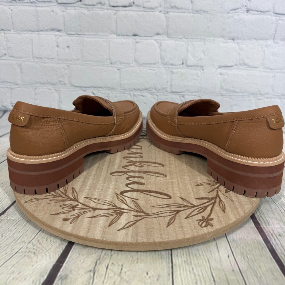 Toms Platform Loafers Women Size 6 Tan Camel Slip On Preppy Minimalist Shoes - Picture 7 of 10